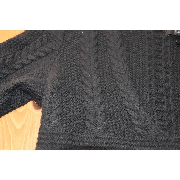 Express V-Neck Cable Knit Fitted Sweater, Merino Wool, Black, Medium, EGU - Picture 2 of 5